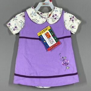 NEW Vintage McDonalds McKids Jumper Dress Set Girls 12 Months purple blue floral
